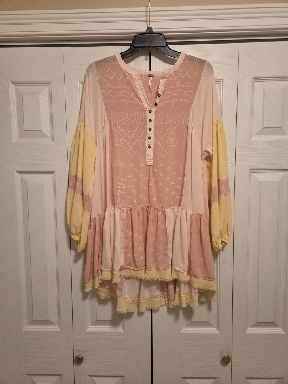 Free People Blush Pink Tunic with Yellow Sleeve Panels